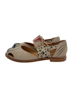 Goby Womens Beige Cat-Themed Flats With "Love Cats" Design Size 37 Vegan Leathe